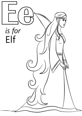 Letter E Is For Elf Coloring Page